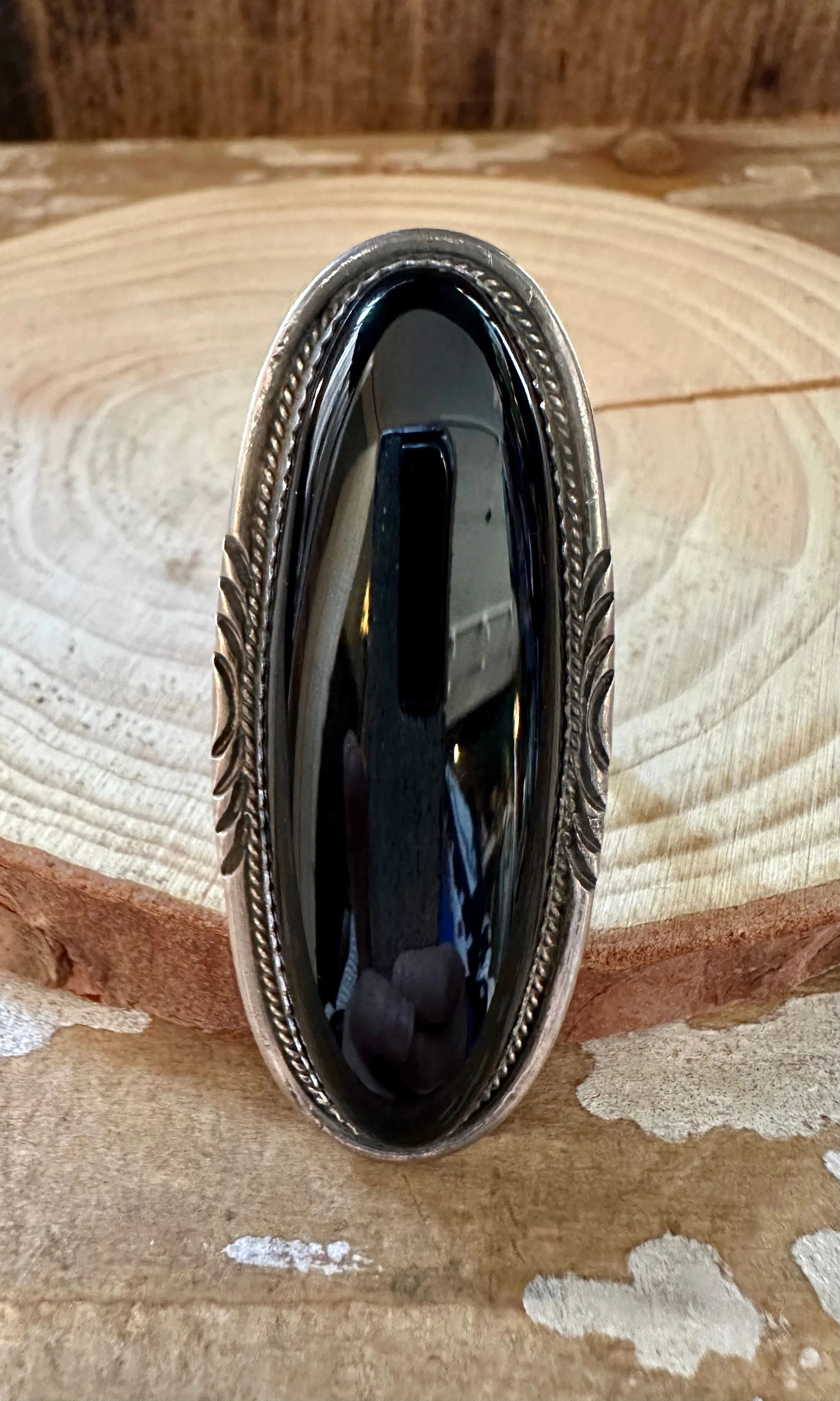 BOLD BLACK ONYX Silver Ring • Size 7