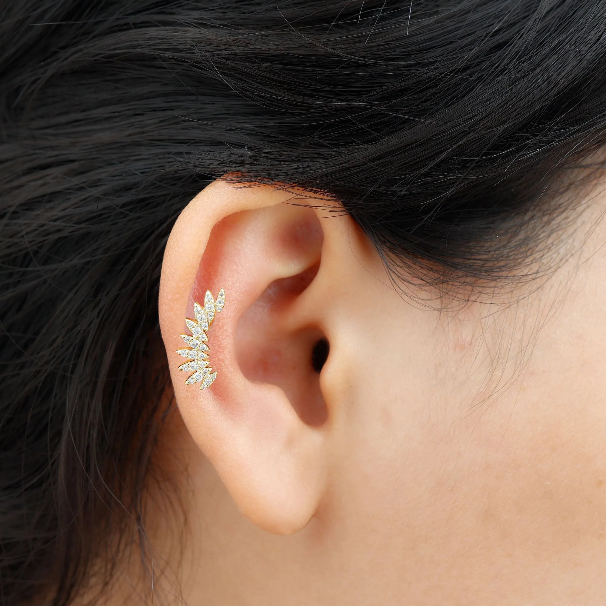 Certified Moissanite Feather Climber Cartilage Earring