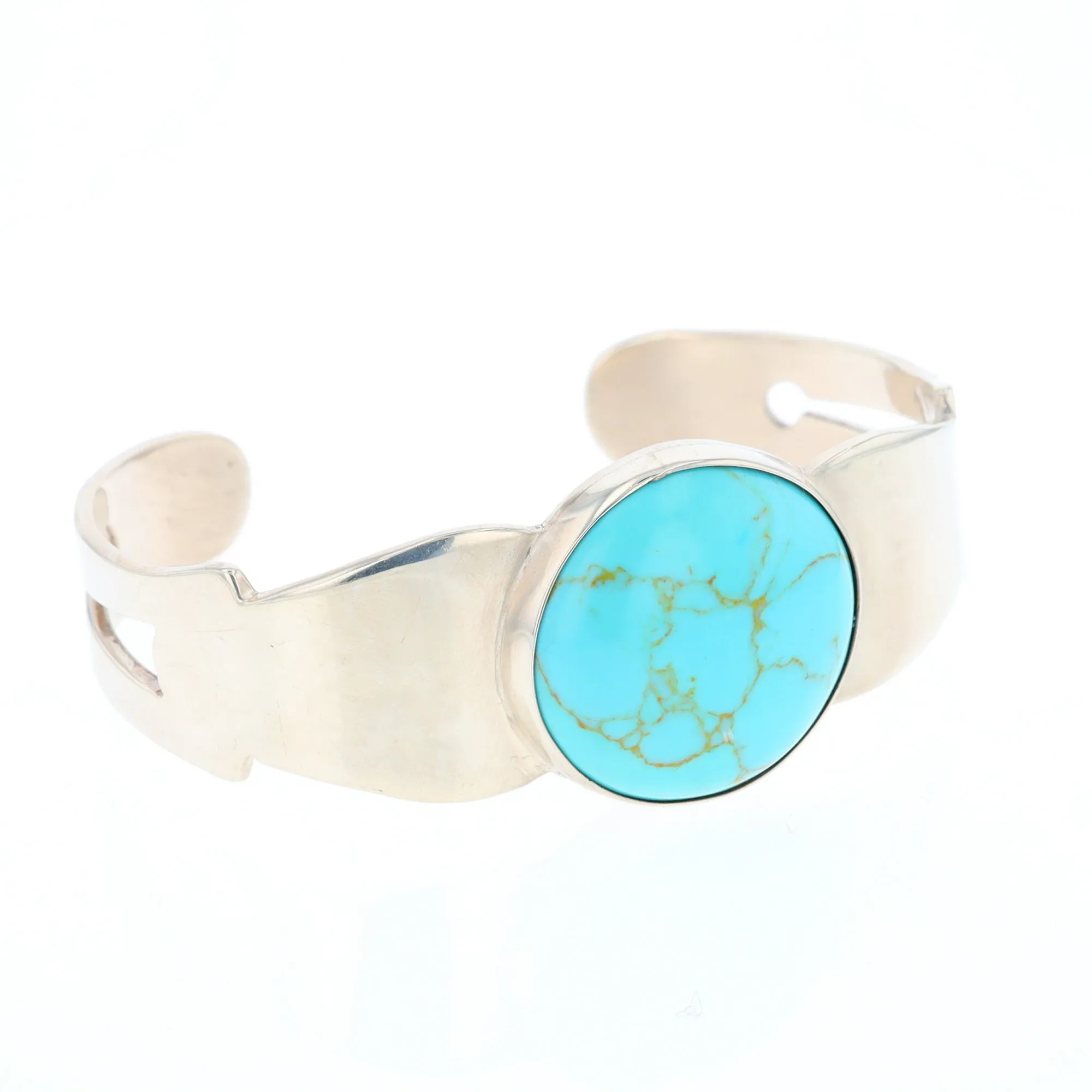 Circular Turquoise Bezel Set Sterling Silver Cuff