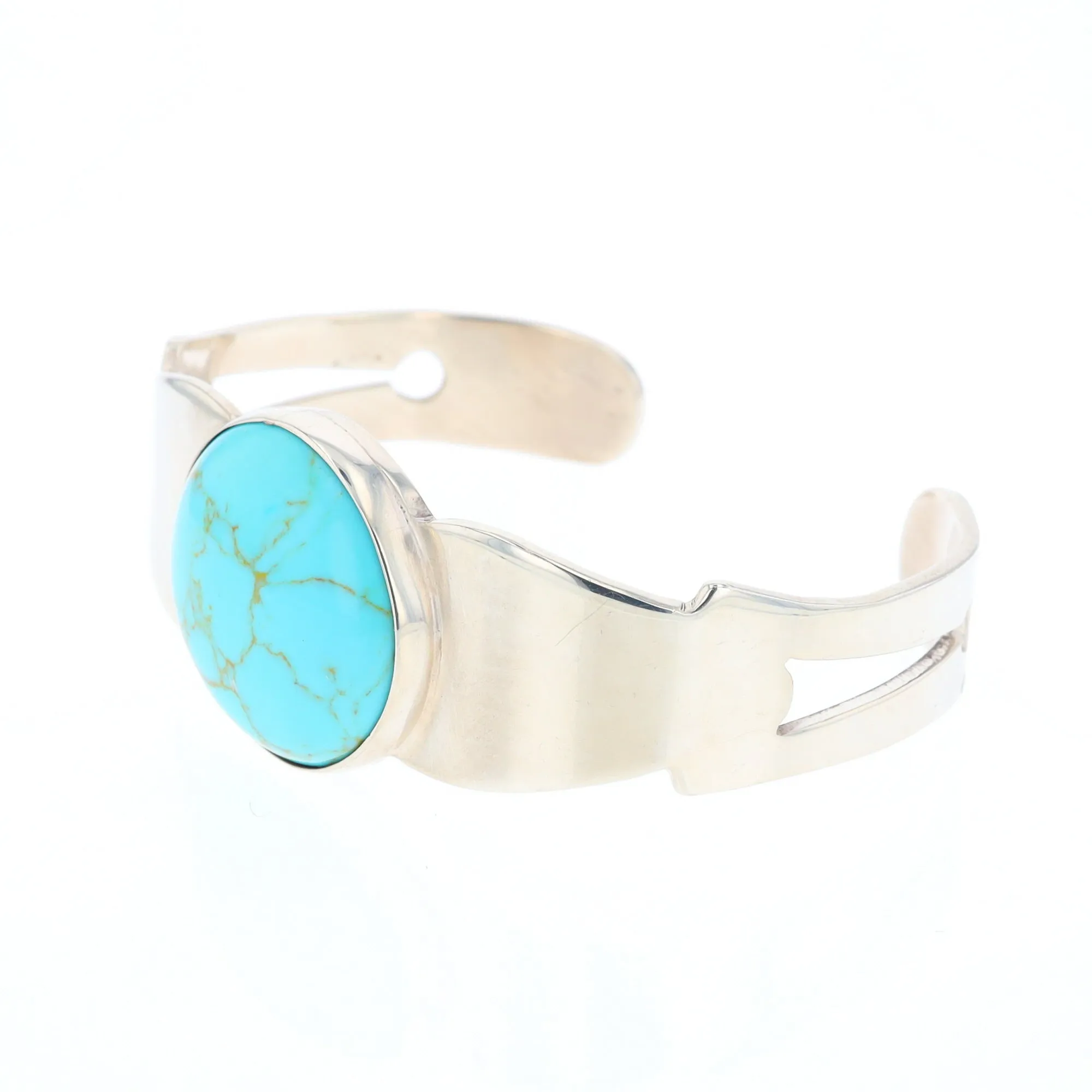 Circular Turquoise Bezel Set Sterling Silver Cuff