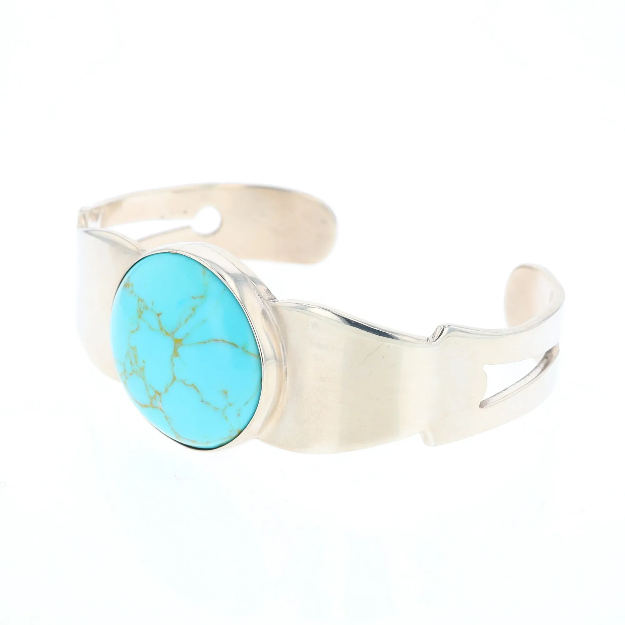 Circular Turquoise Bezel Set Sterling Silver Cuff