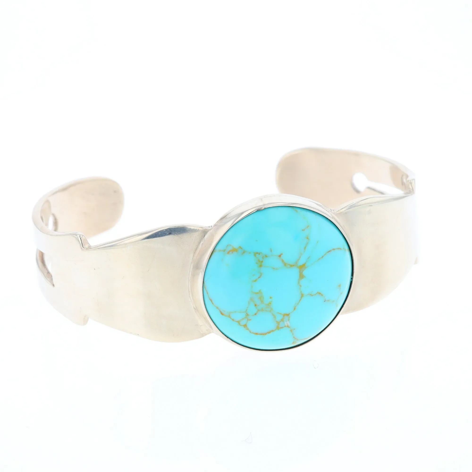 Circular Turquoise Bezel Set Sterling Silver Cuff