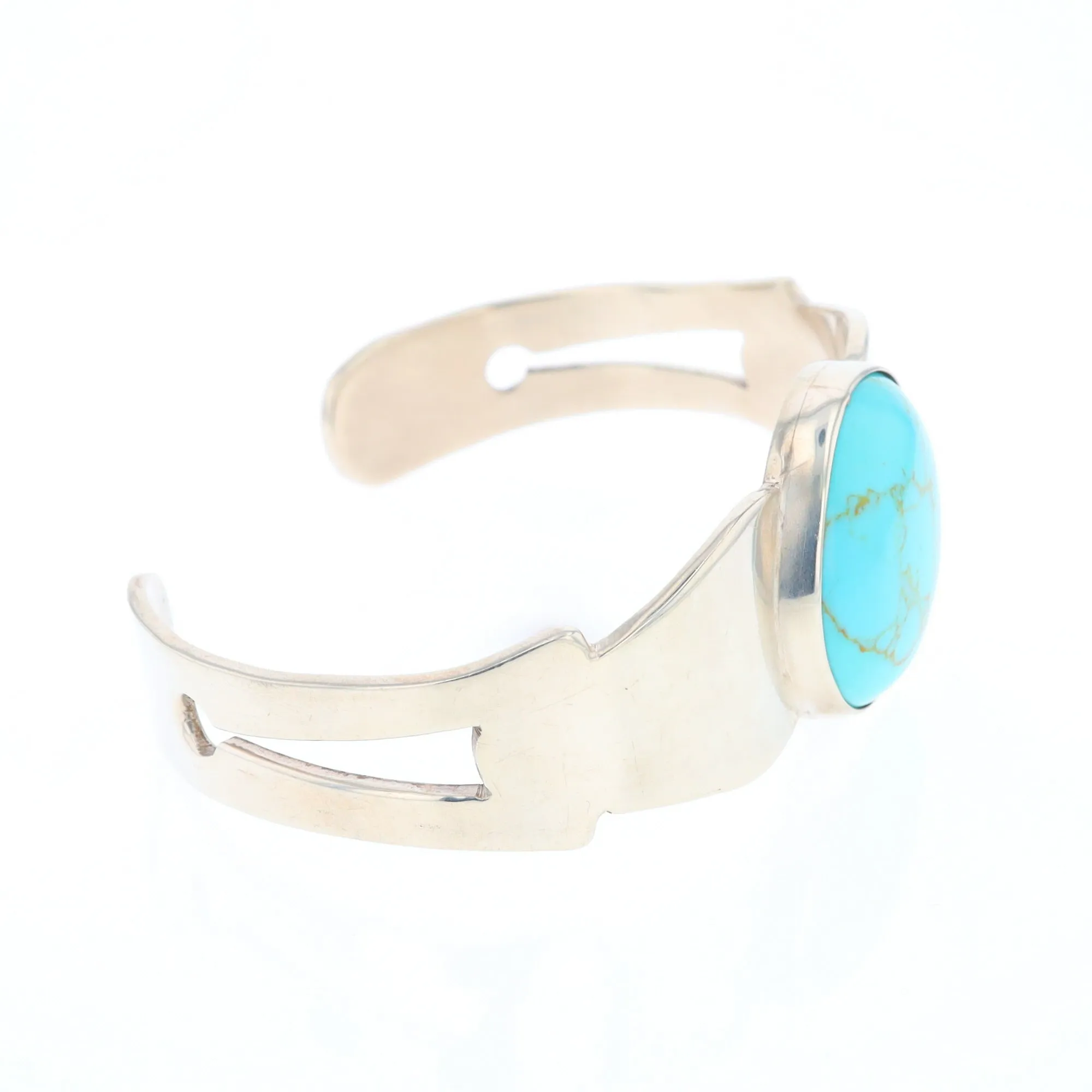 Circular Turquoise Bezel Set Sterling Silver Cuff