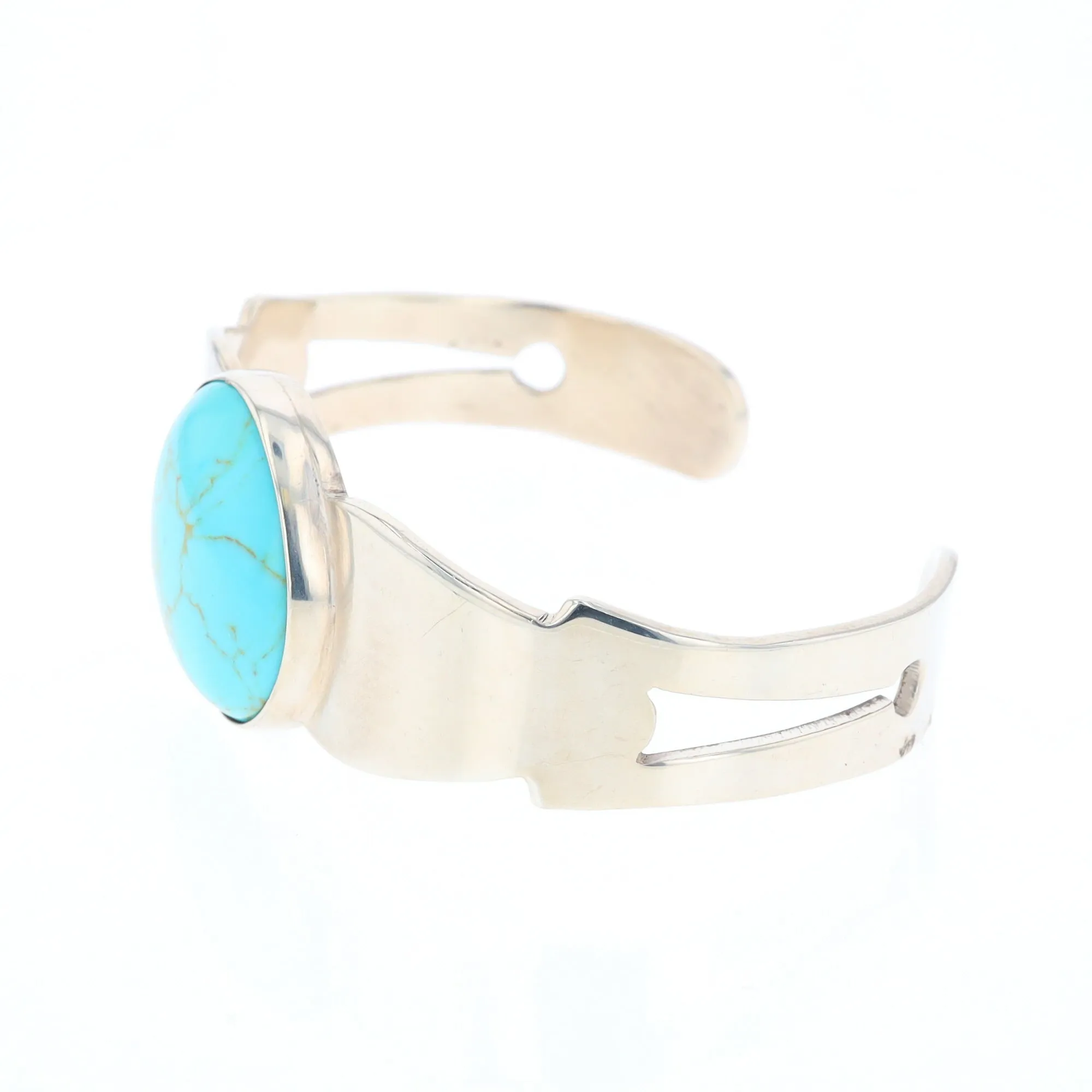 Circular Turquoise Bezel Set Sterling Silver Cuff