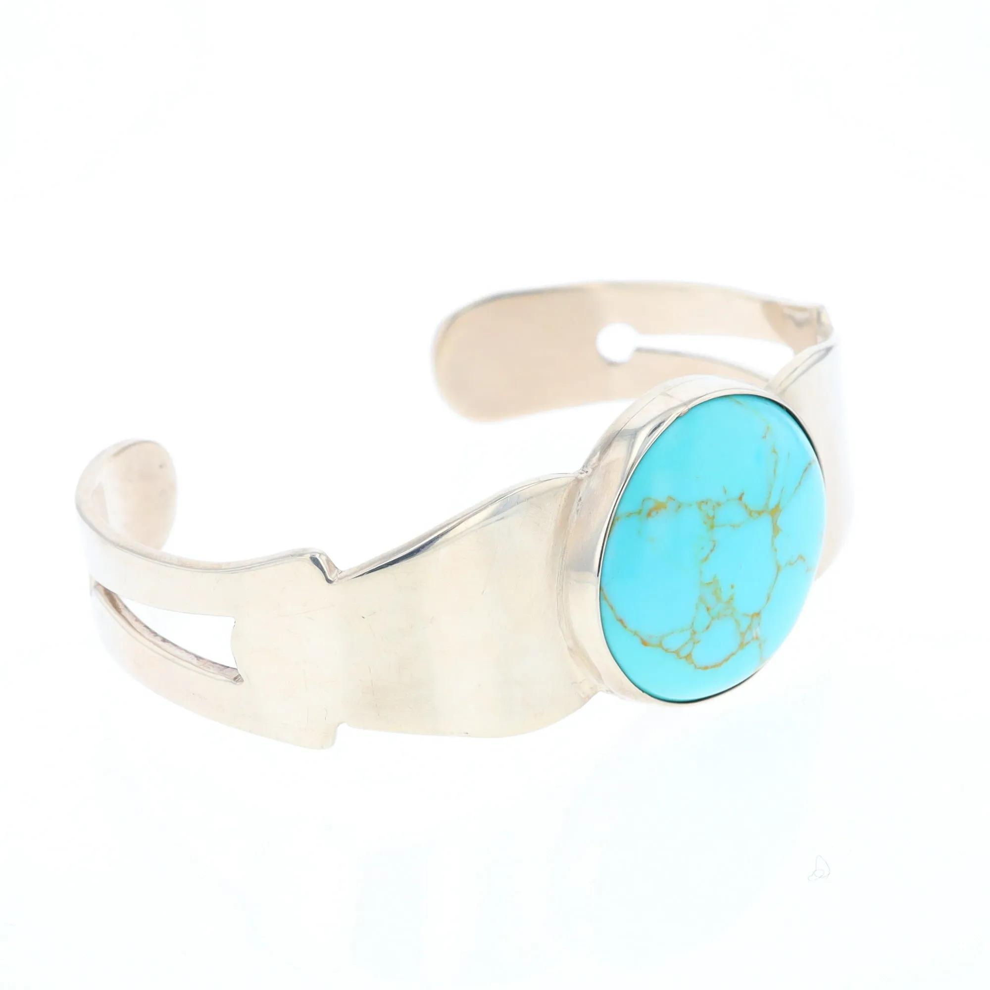 Circular Turquoise Bezel Set Sterling Silver Cuff