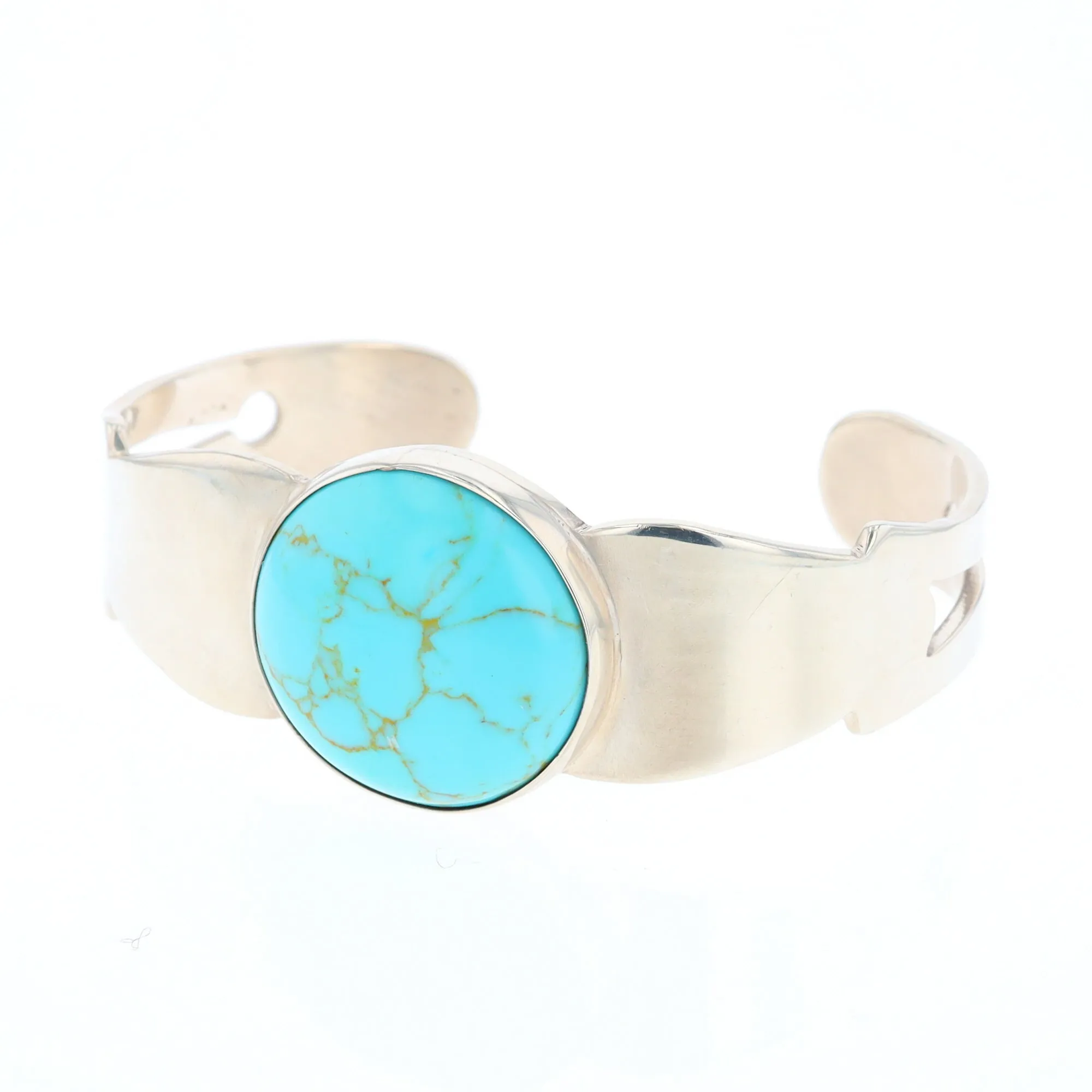 Circular Turquoise Bezel Set Sterling Silver Cuff