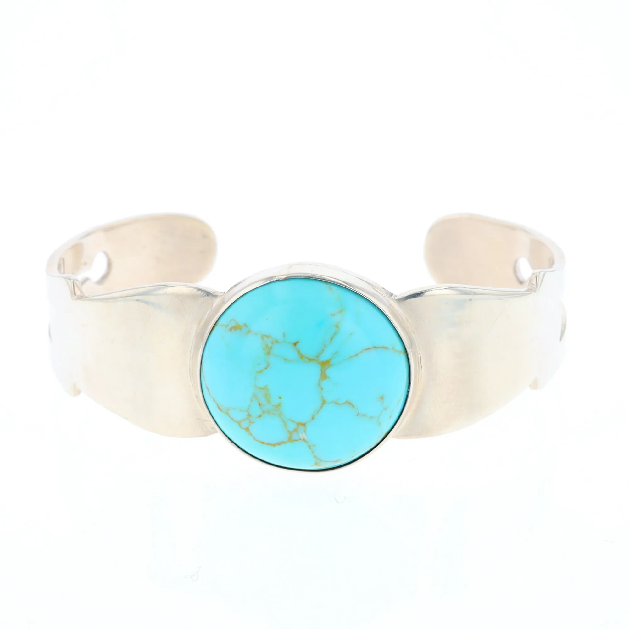 Circular Turquoise Bezel Set Sterling Silver Cuff