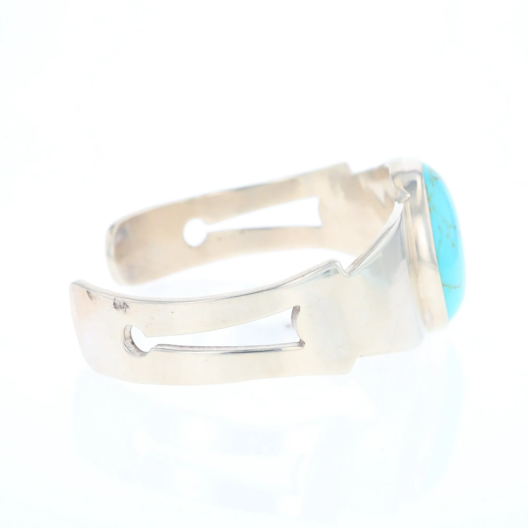 Circular Turquoise Bezel Set Sterling Silver Cuff