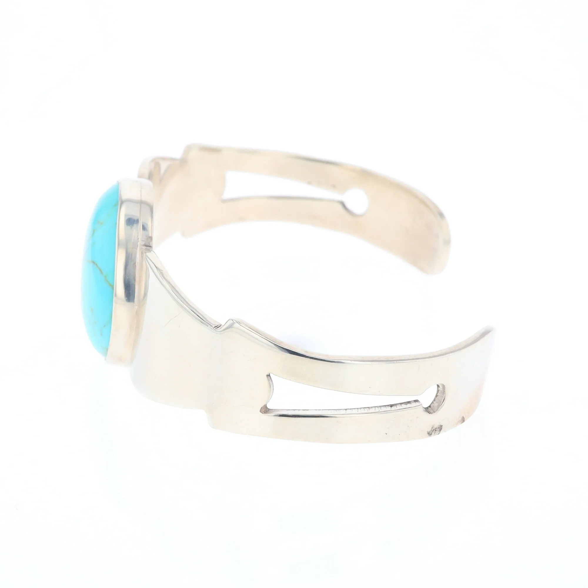 Circular Turquoise Bezel Set Sterling Silver Cuff