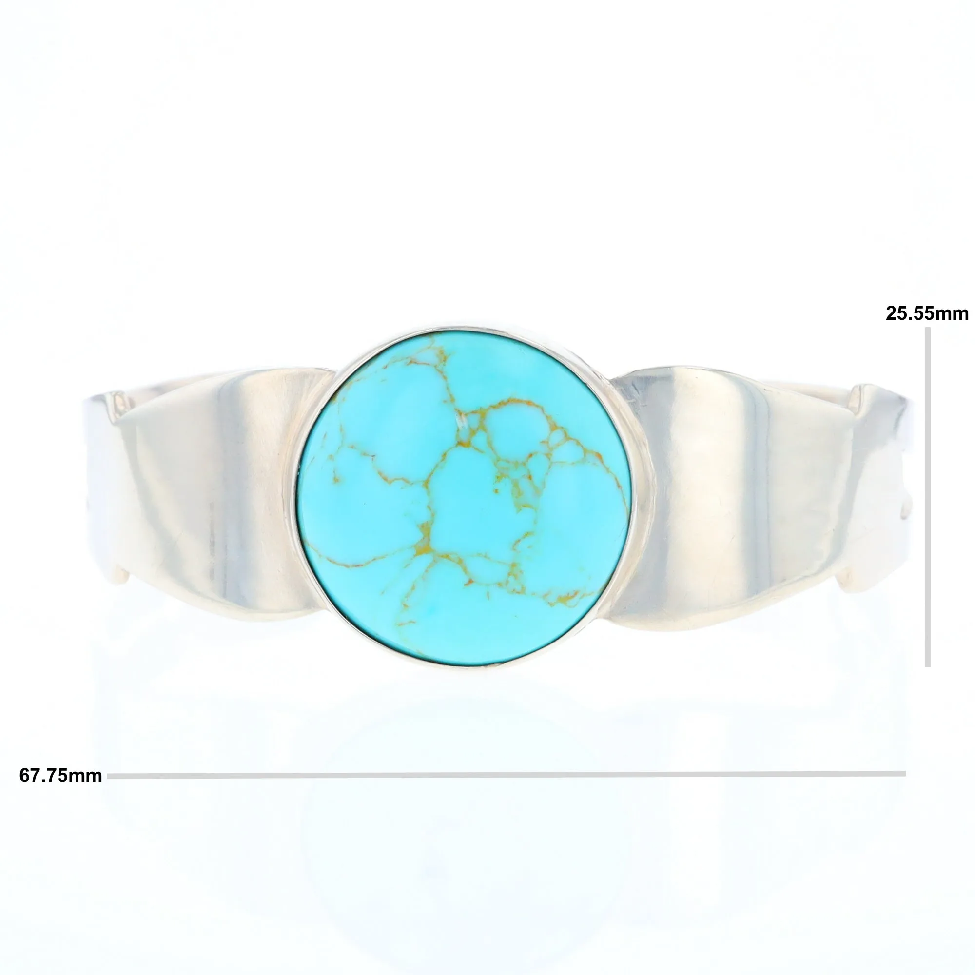 Circular Turquoise Bezel Set Sterling Silver Cuff