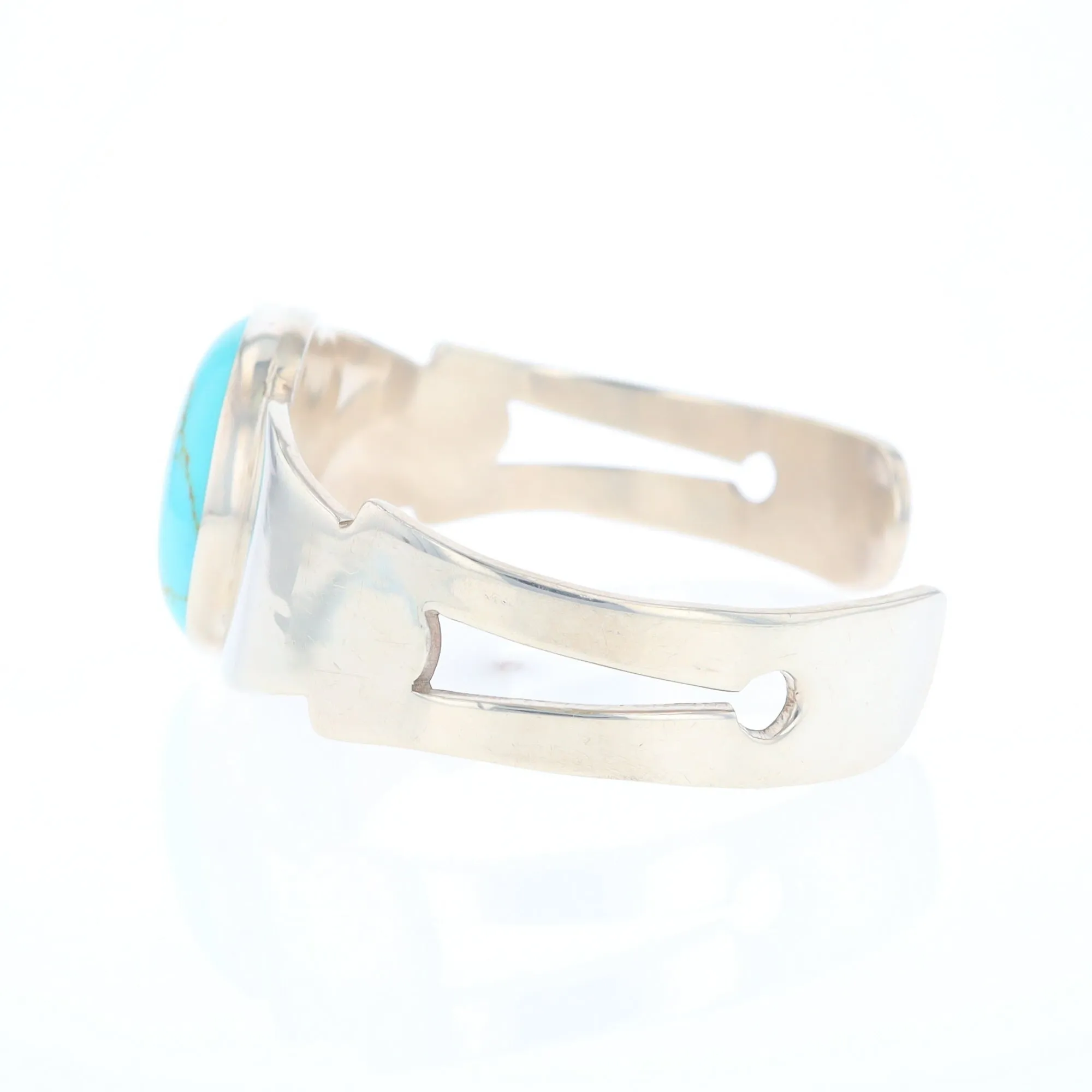 Circular Turquoise Bezel Set Sterling Silver Cuff