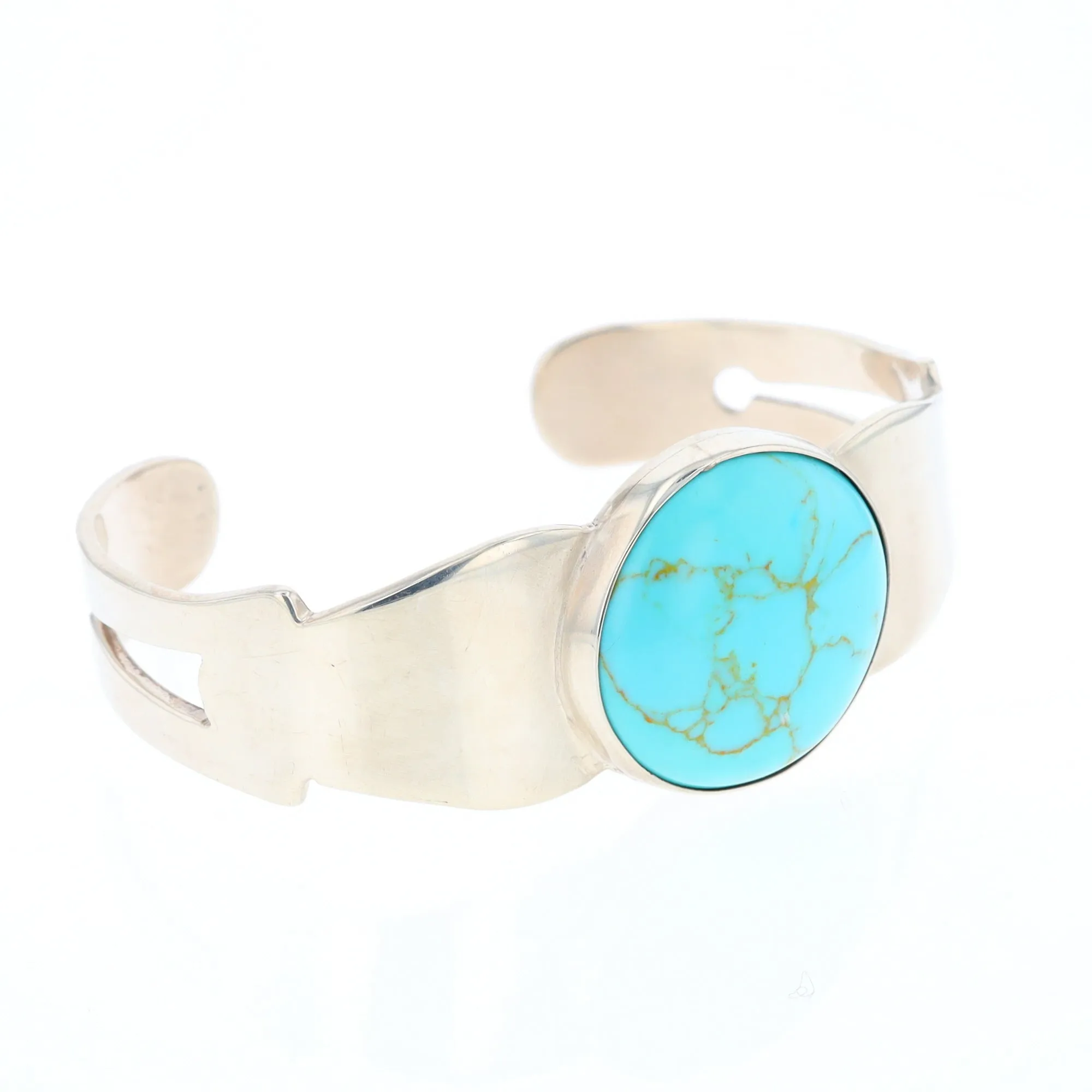 Circular Turquoise Bezel Set Sterling Silver Cuff