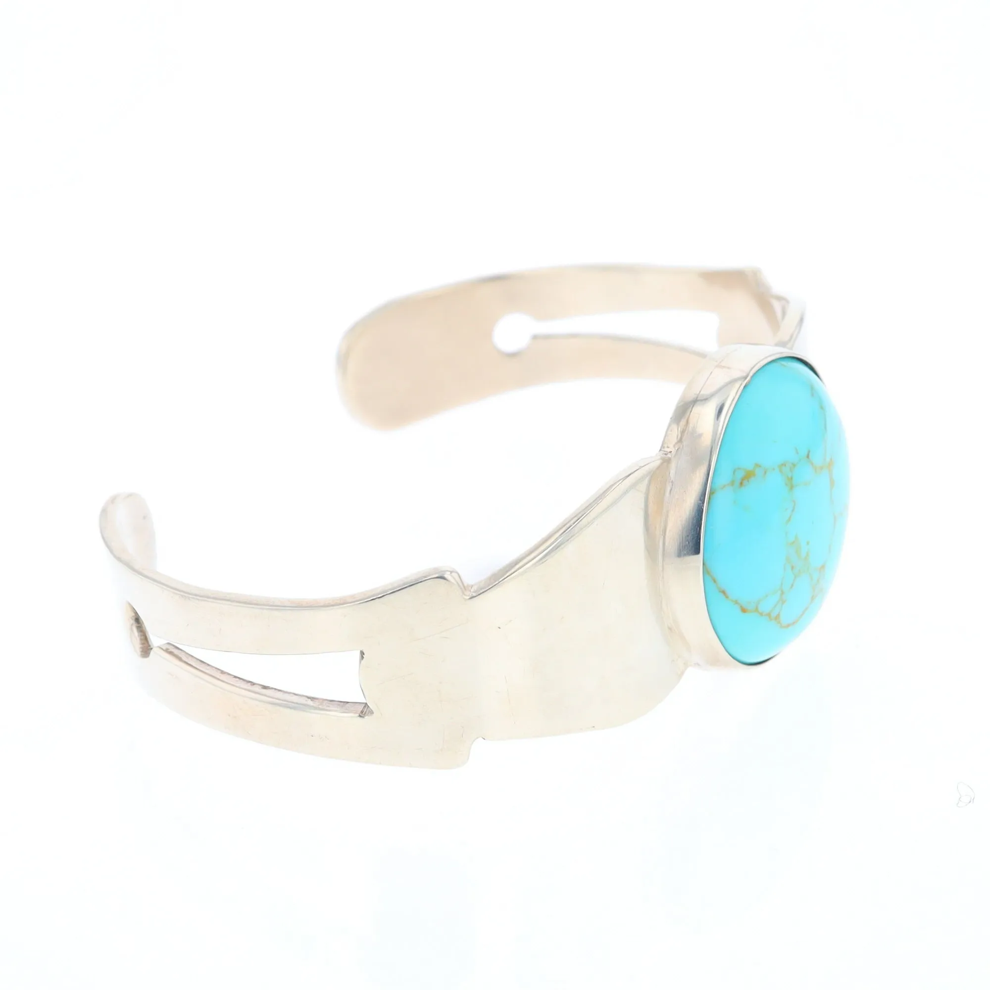 Circular Turquoise Bezel Set Sterling Silver Cuff