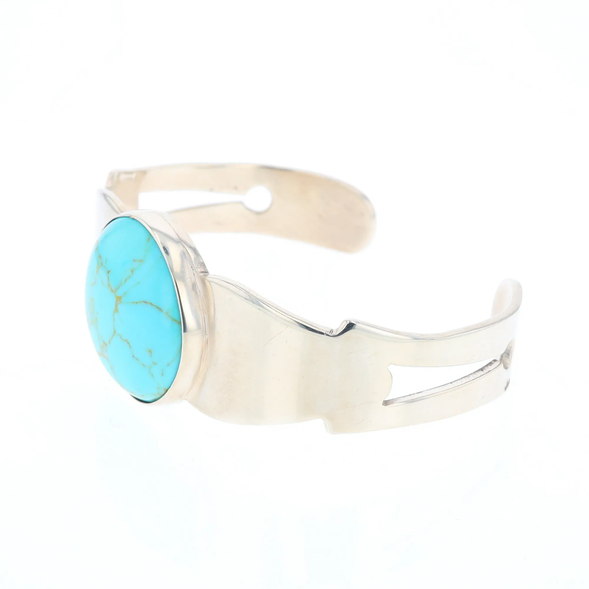 Circular Turquoise Bezel Set Sterling Silver Cuff