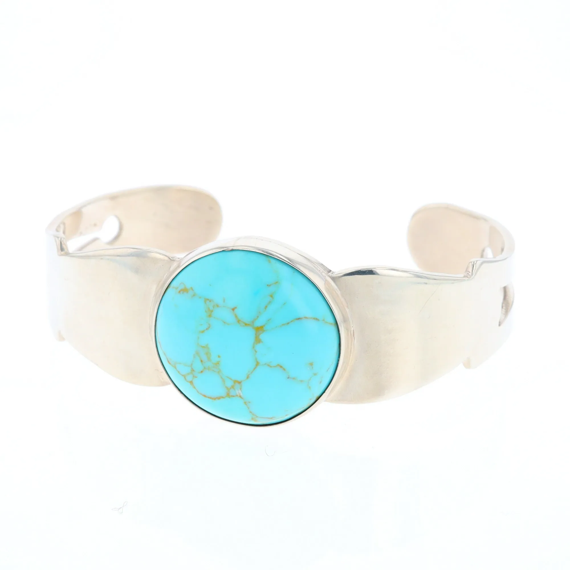 Circular Turquoise Bezel Set Sterling Silver Cuff