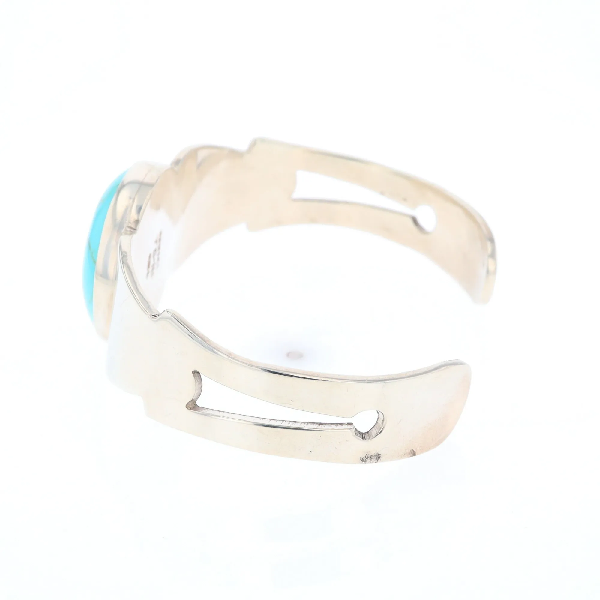 Circular Turquoise Bezel Set Sterling Silver Cuff