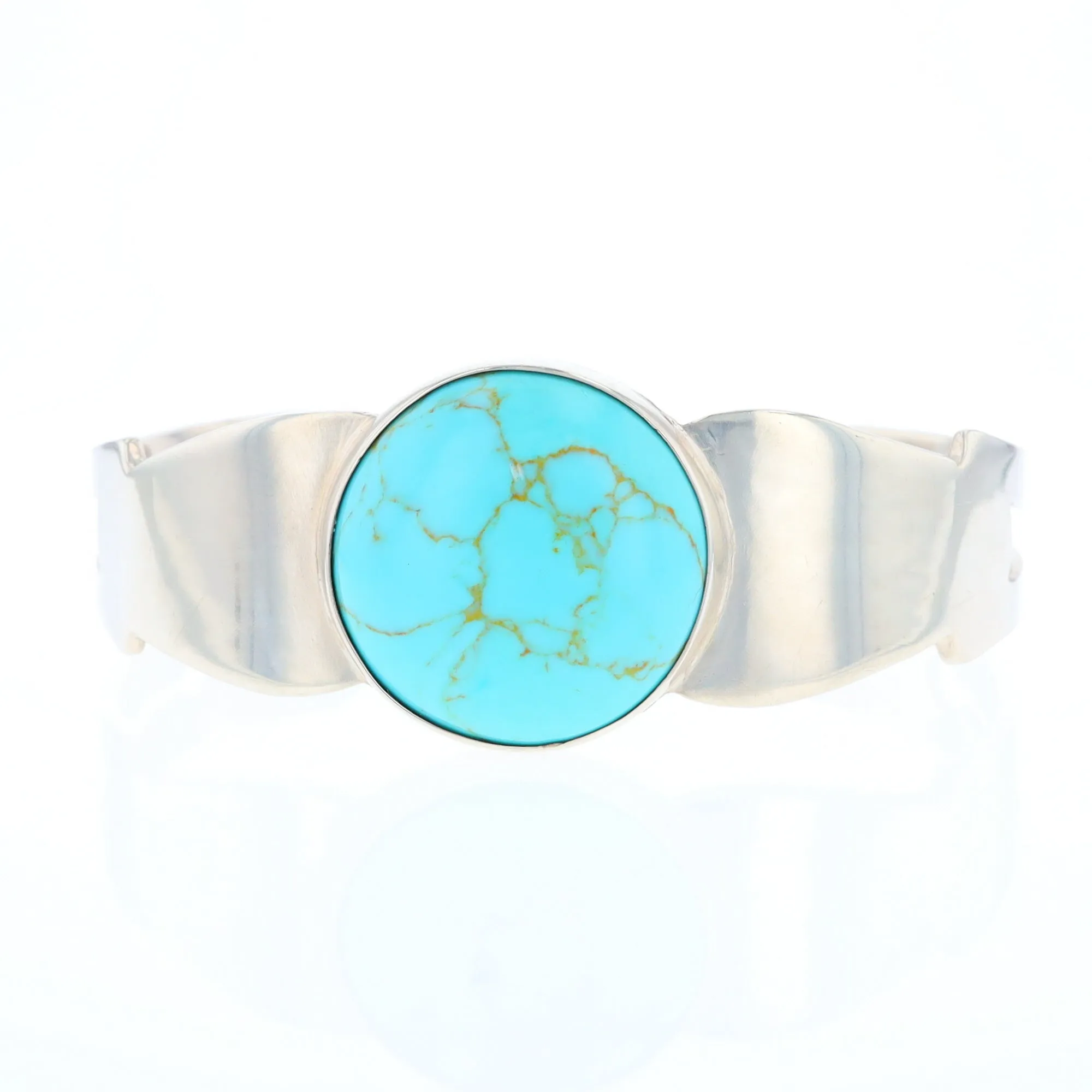 Circular Turquoise Bezel Set Sterling Silver Cuff