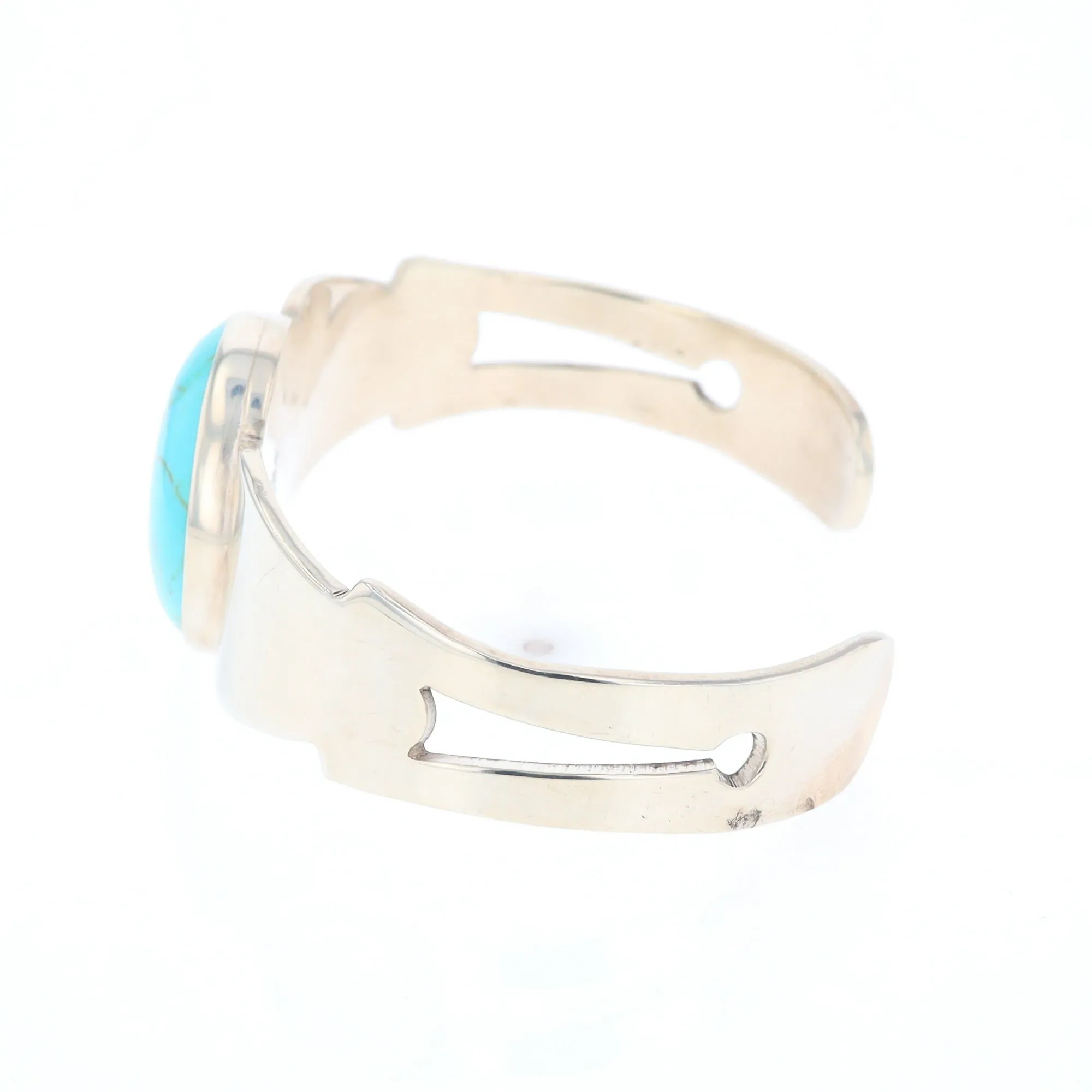 Circular Turquoise Bezel Set Sterling Silver Cuff