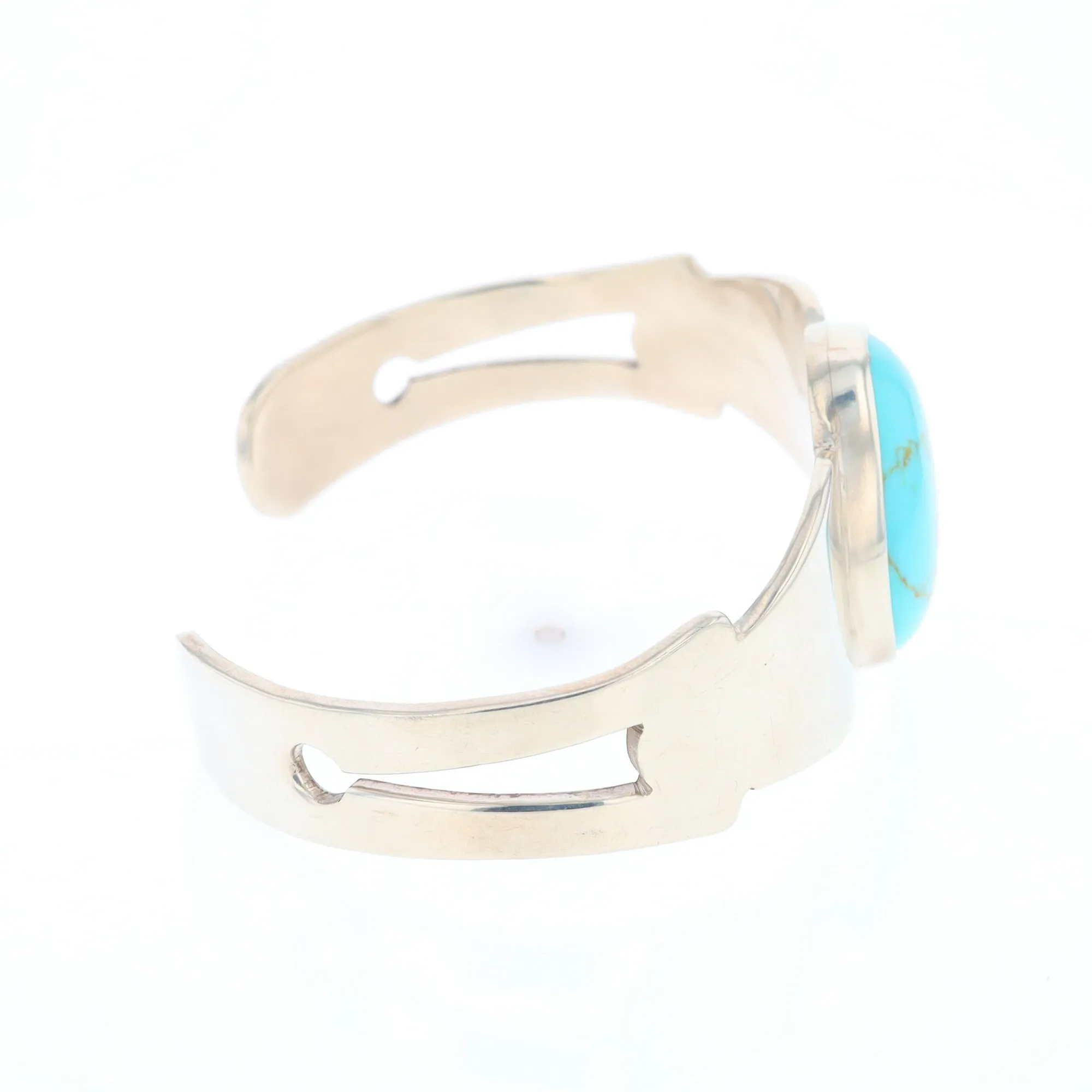 Circular Turquoise Bezel Set Sterling Silver Cuff