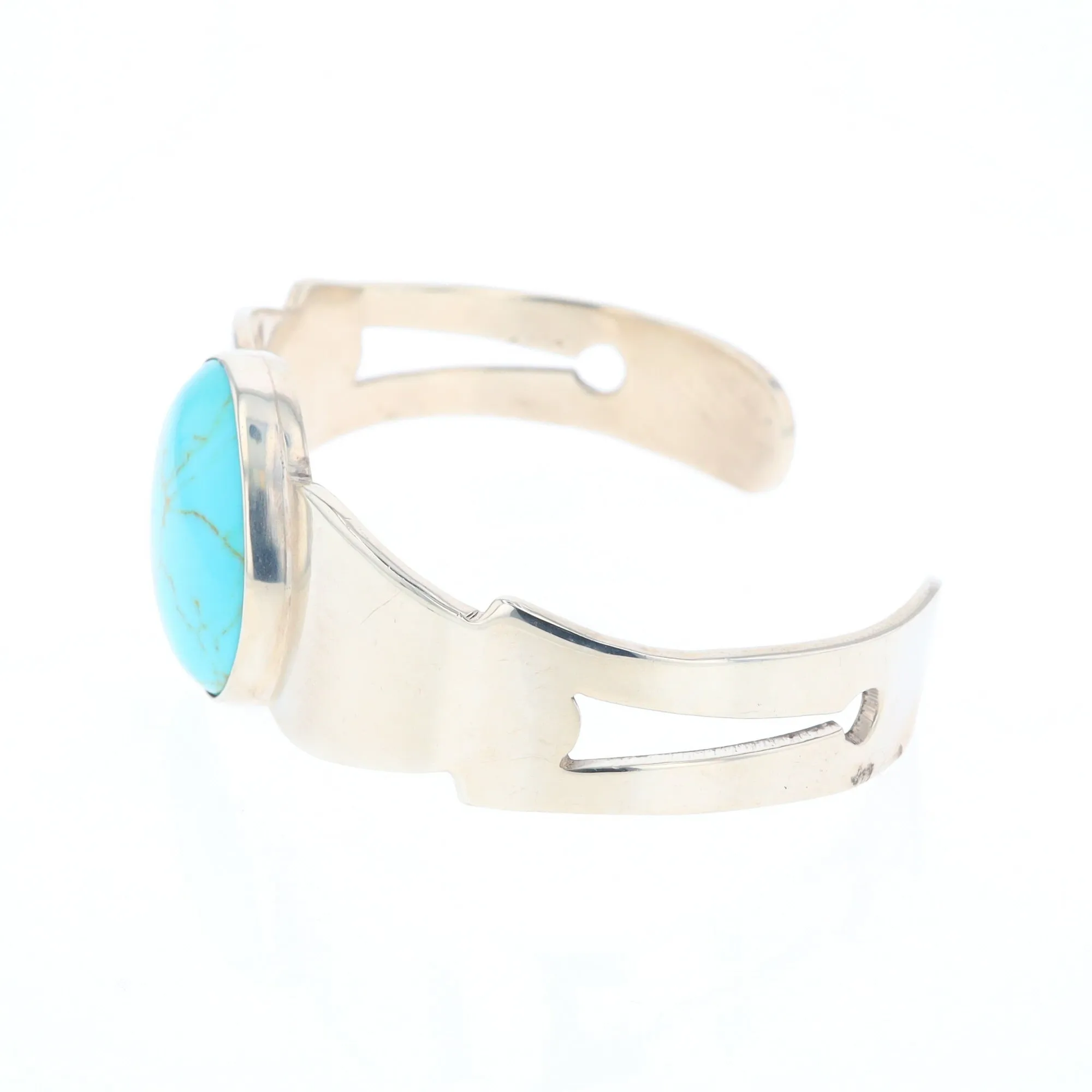 Circular Turquoise Bezel Set Sterling Silver Cuff