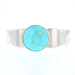 Circular Turquoise Bezel Set Sterling Silver Cuff