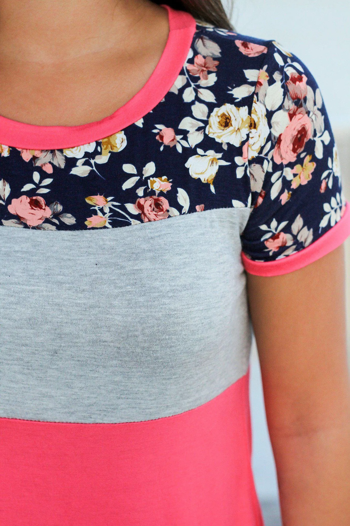 Coral and Navy Floral Top