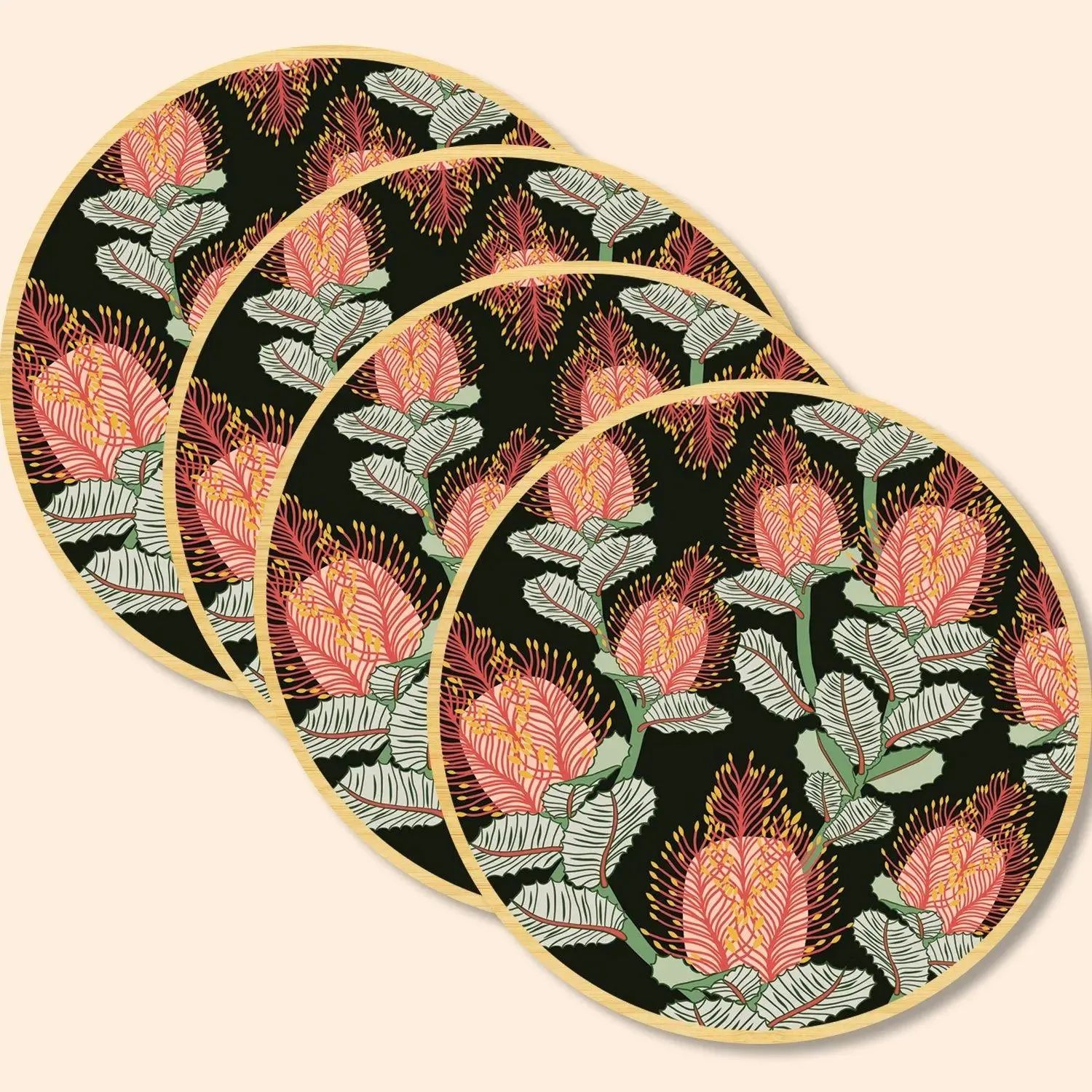 Coral Banksias Australian Wooden Coaster Set