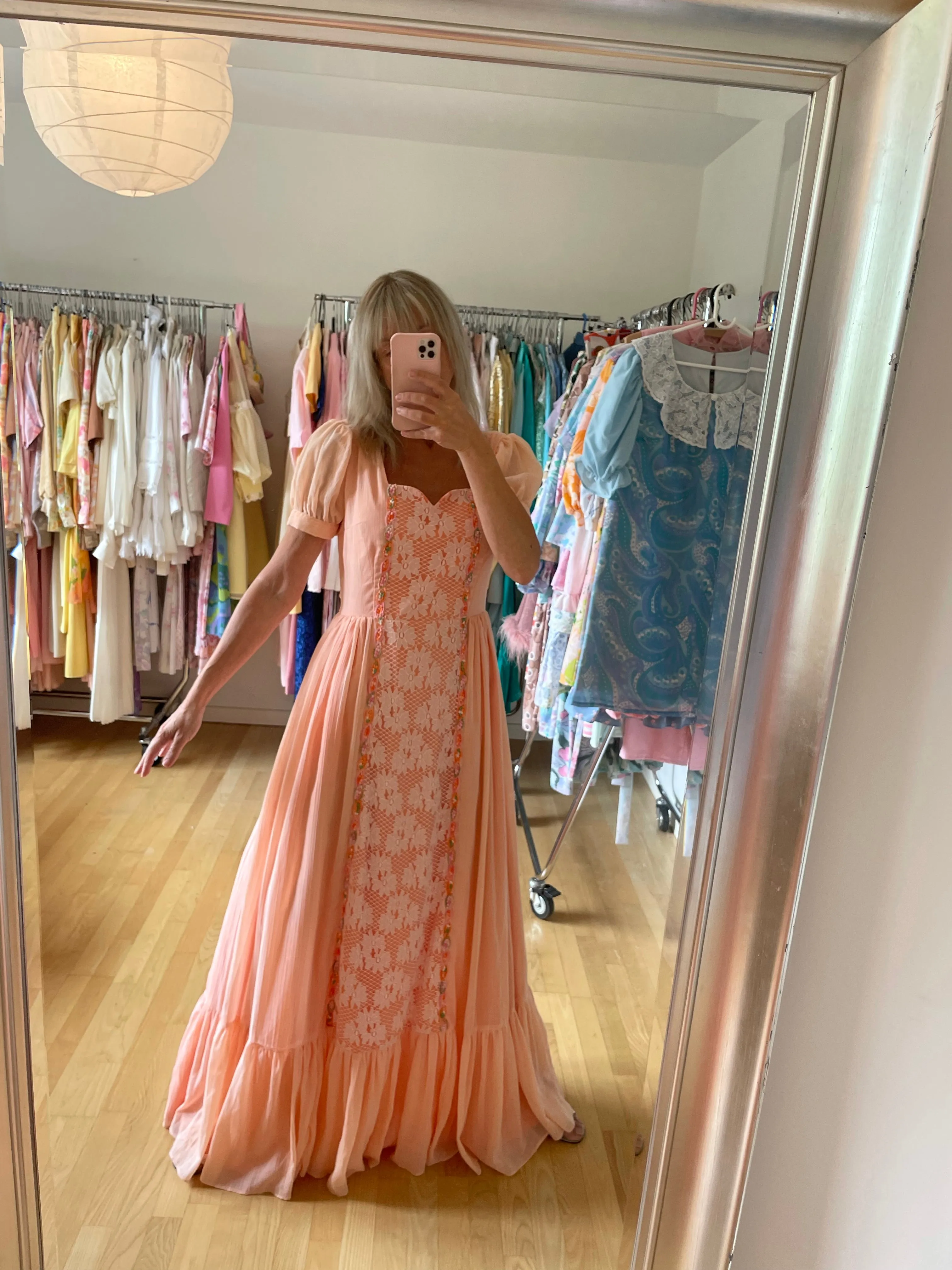 Coral Boho 70s Maxi Dress