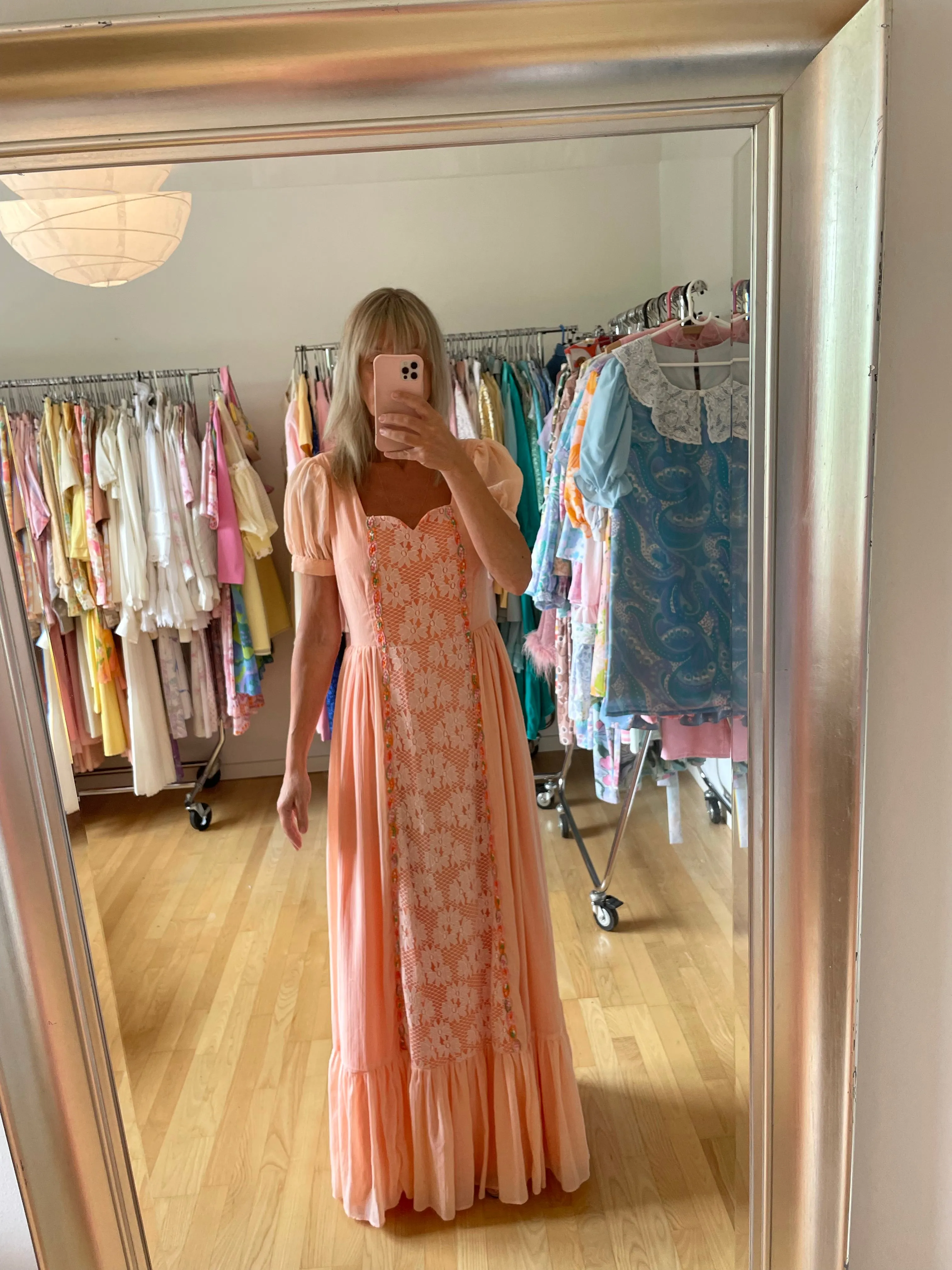 Coral Boho 70s Maxi Dress