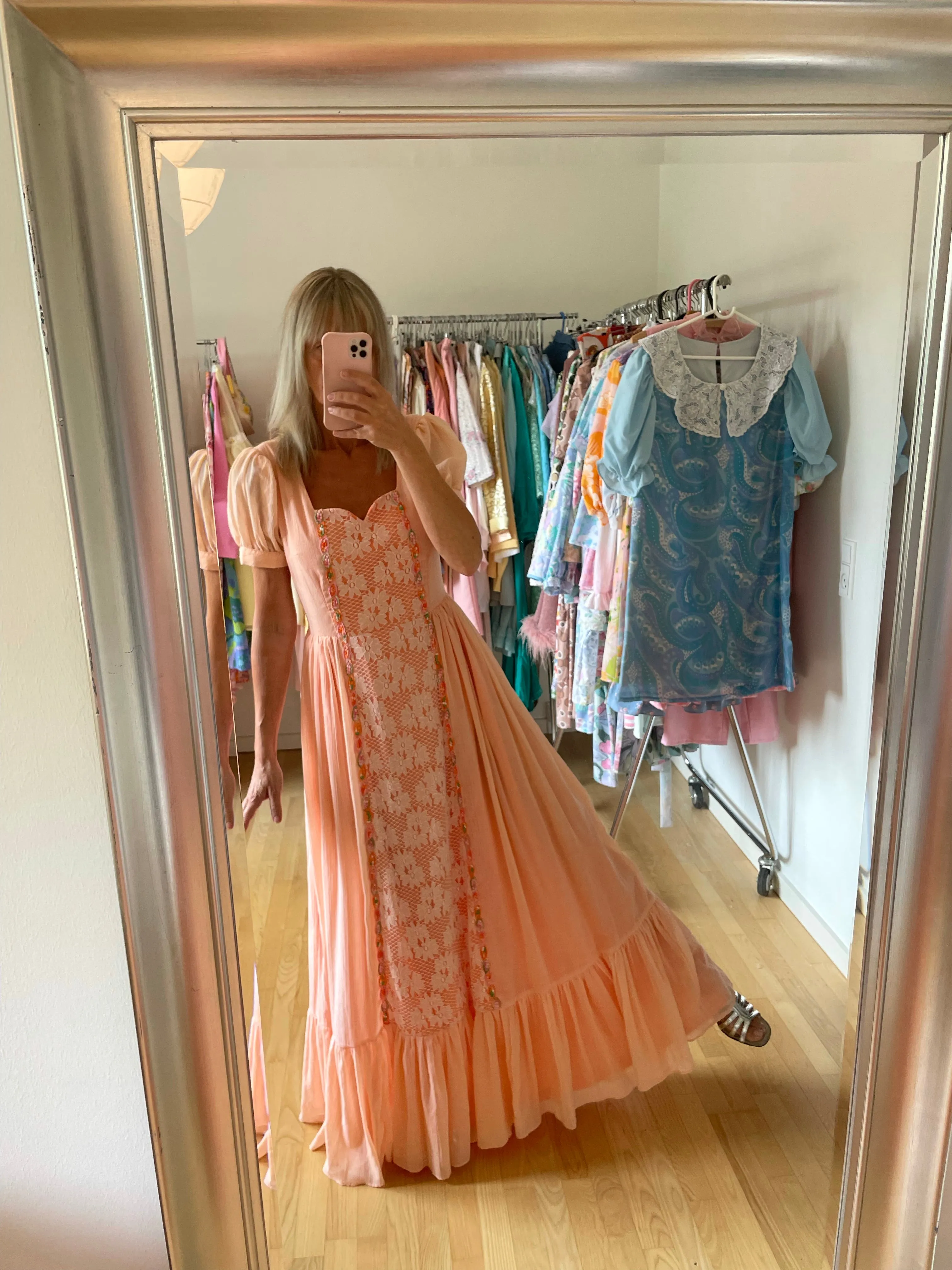 Coral Boho 70s Maxi Dress