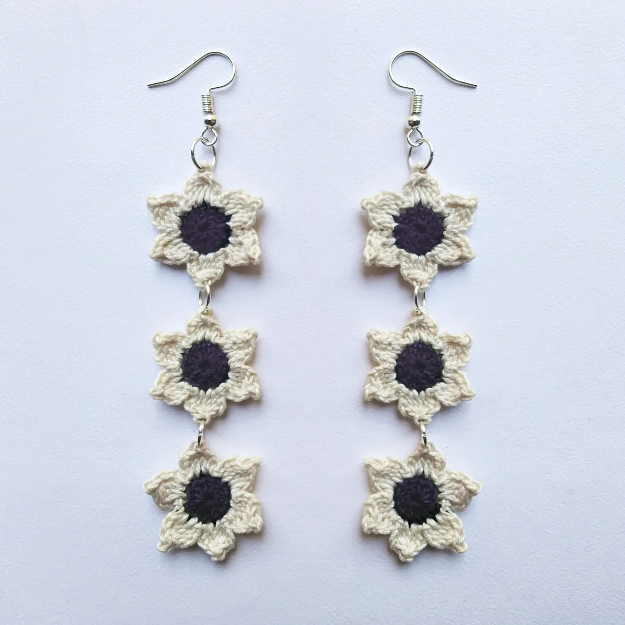 Crochet Floral Star Earrings | Blue