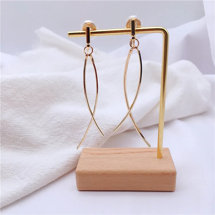 Dangle Gold Double Curved Bar Spiral Clip On Earrings