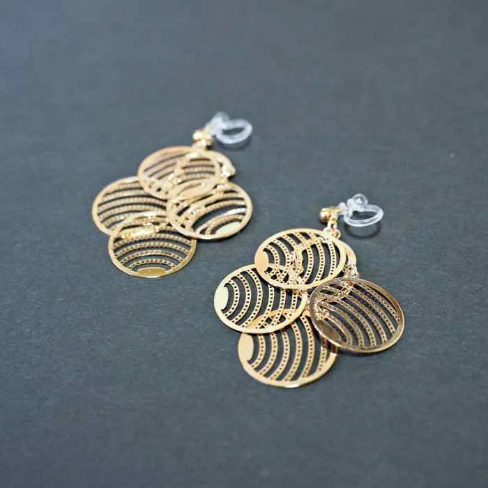 Dangle Large Circle Filigree Invisible Clip On Earrings