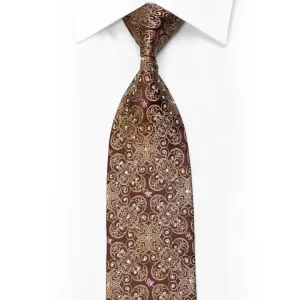 Daniel Hechter Rhinestone Silk Tie Gold Filigree On Brown