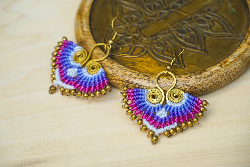 E7740- Micro Macrame Boho Earrings, Handmade Earrings, Hippie Earrings