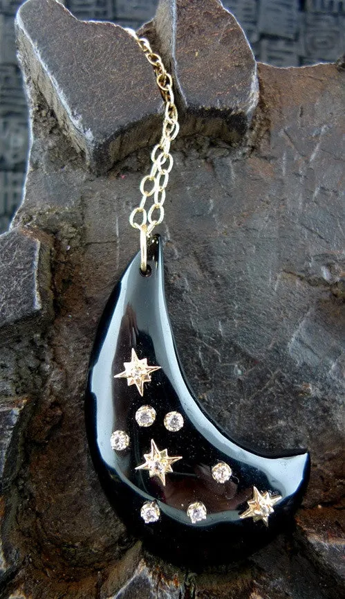 Emily & Ashley Onyx Crescent Pendant Studded with Diamonds Necklace