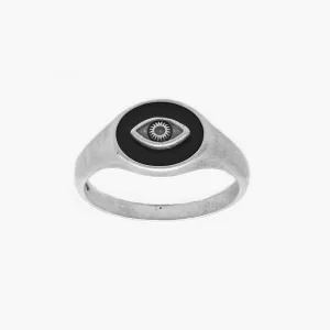 Evil Eye Sterling Silver Ring With Matte Onyx Stone