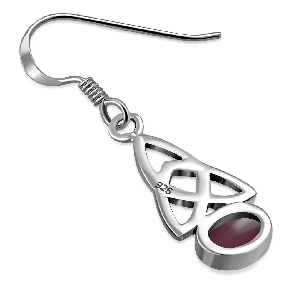 Garnet Stone Trinity Knot Silver Earrings Set