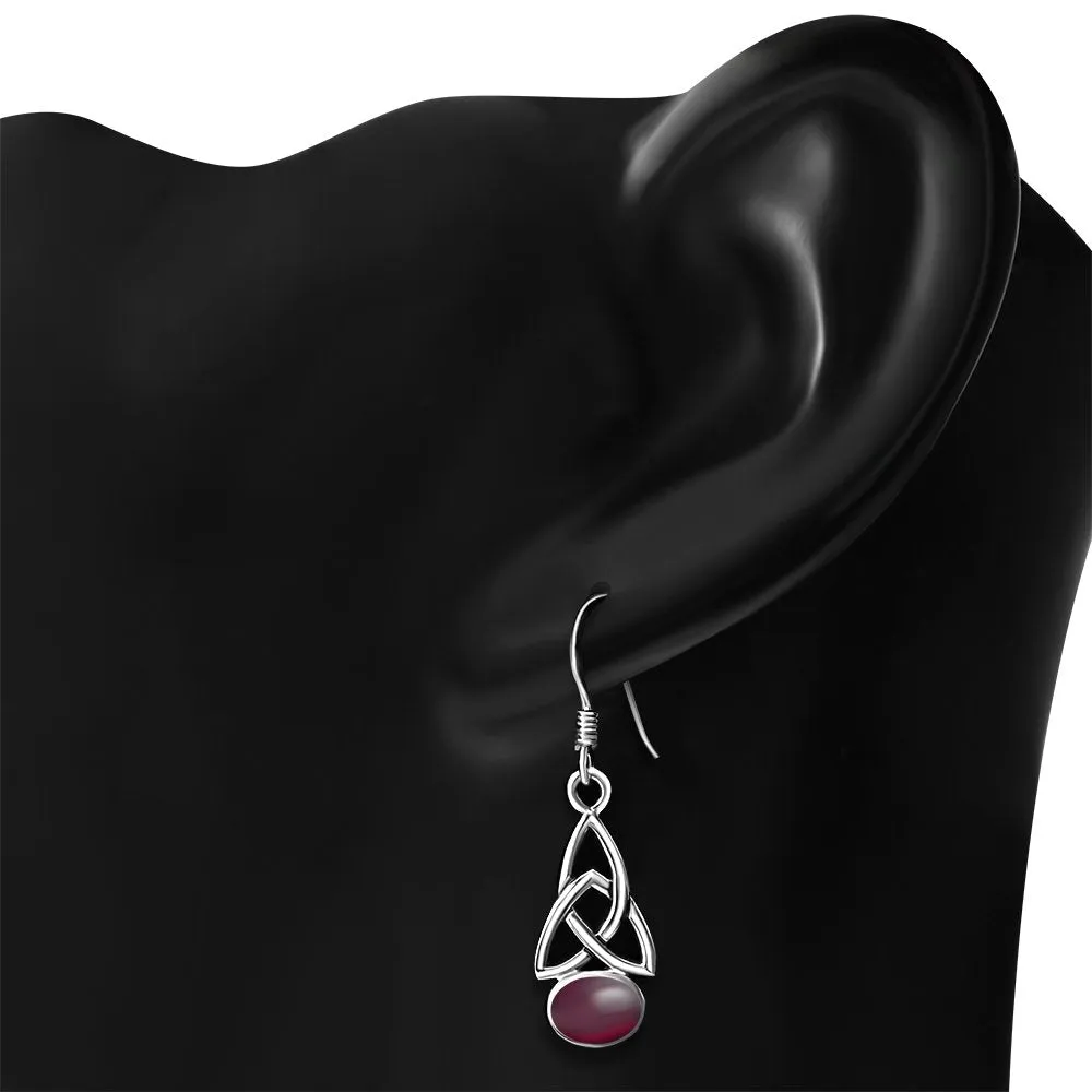 Garnet Stone Trinity Knot Silver Earrings Set