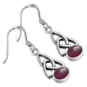 Garnet Stone Trinity Knot Silver Earrings Set