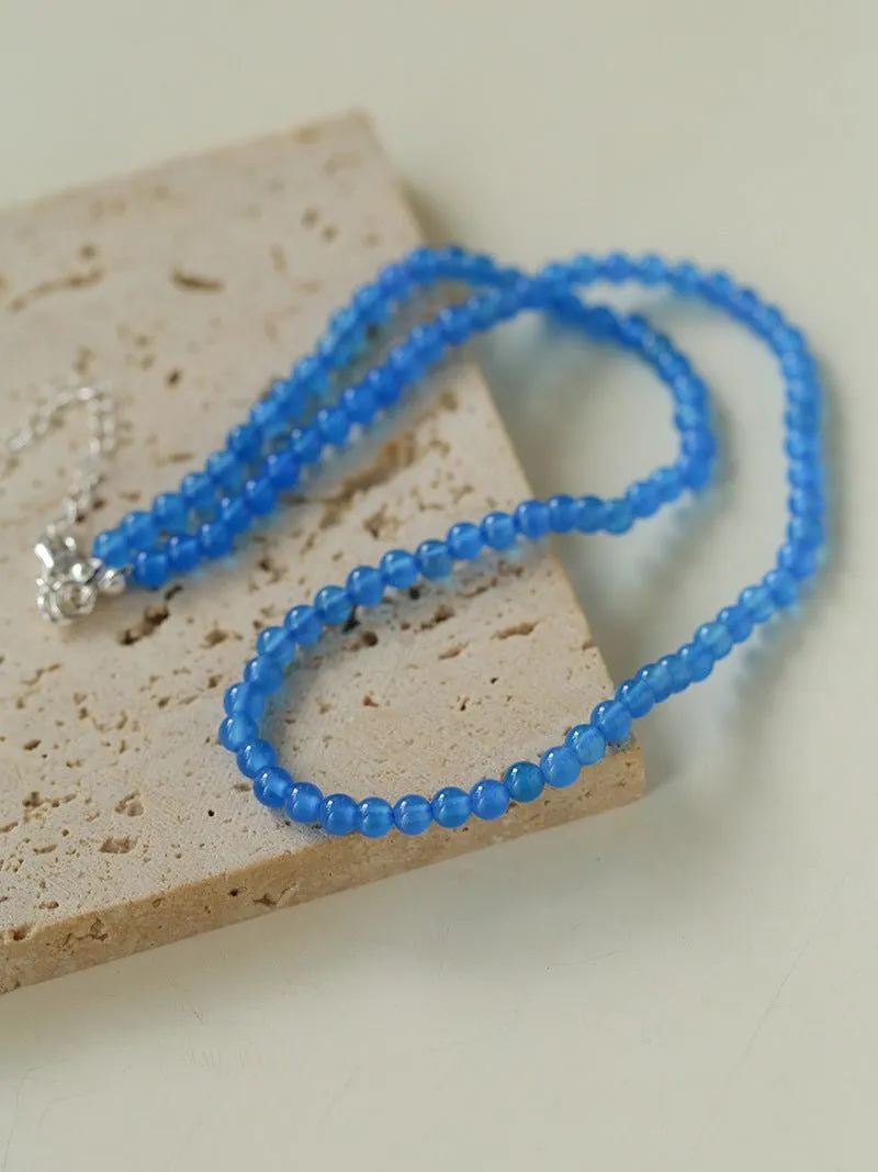 Glacier Blue Onyx 4mm Beaded Necklace