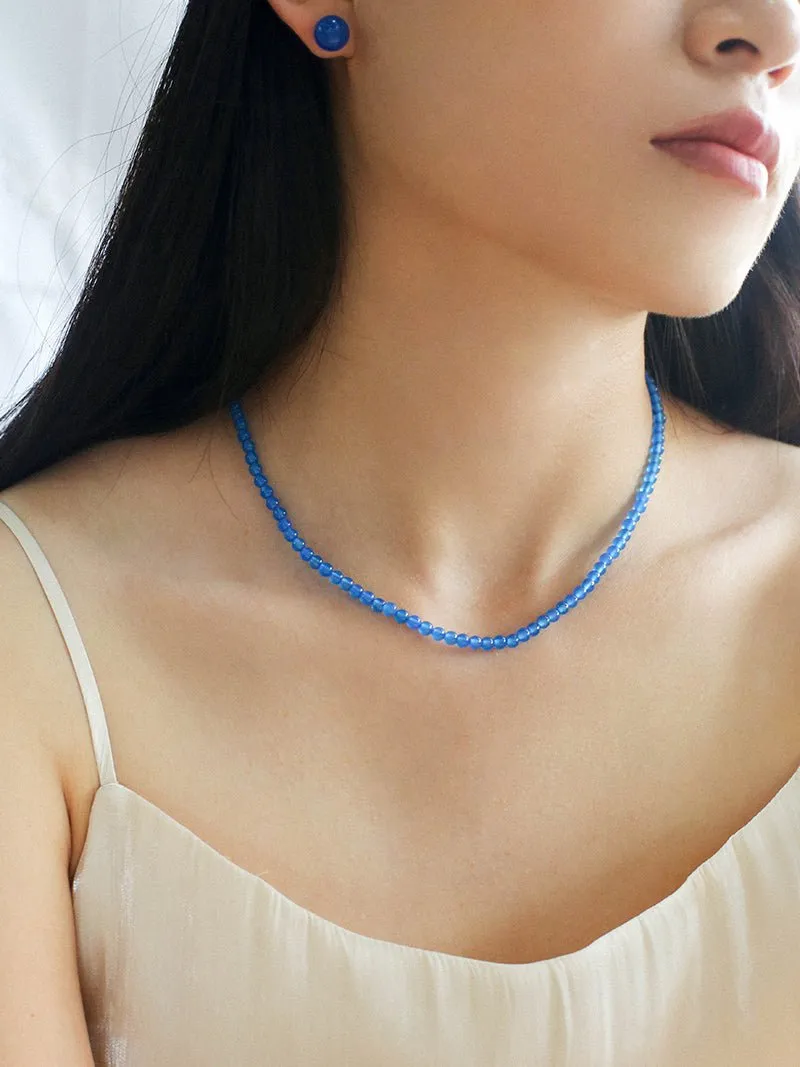 Glacier Blue Onyx 4mm Beaded Necklace