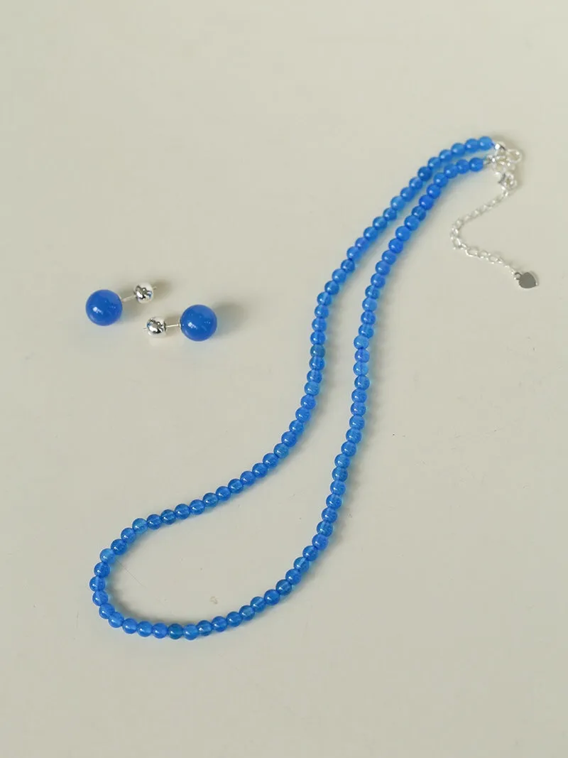 Glacier Blue Onyx 4mm Beaded Necklace