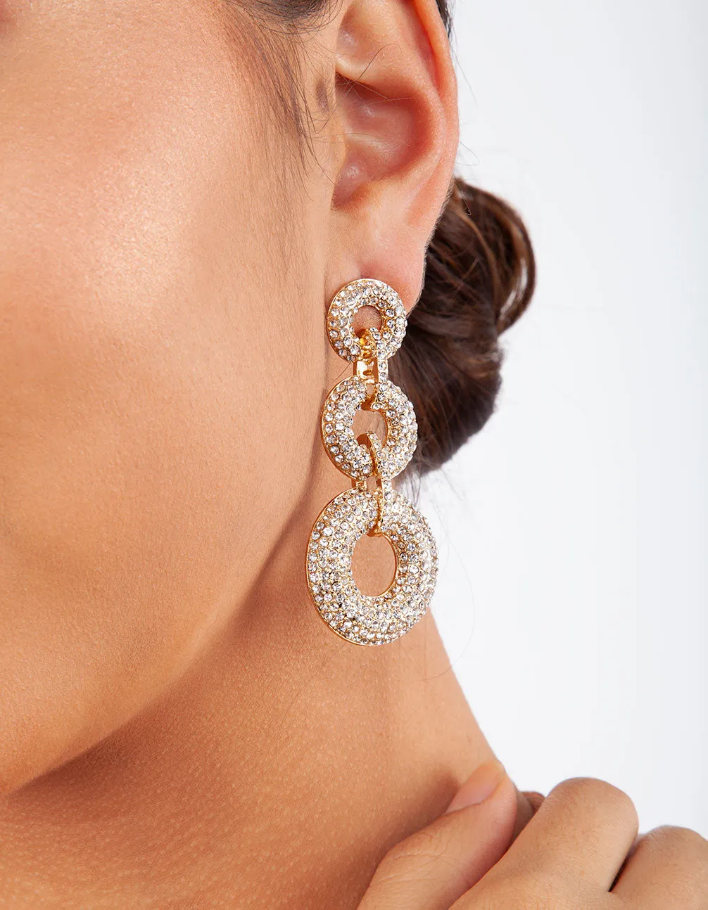 Gold Crystal Multi Hoop Drop Earring