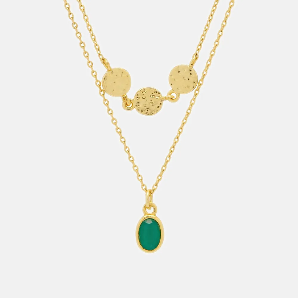 Gold Discs & Gemstone Duo Necklace