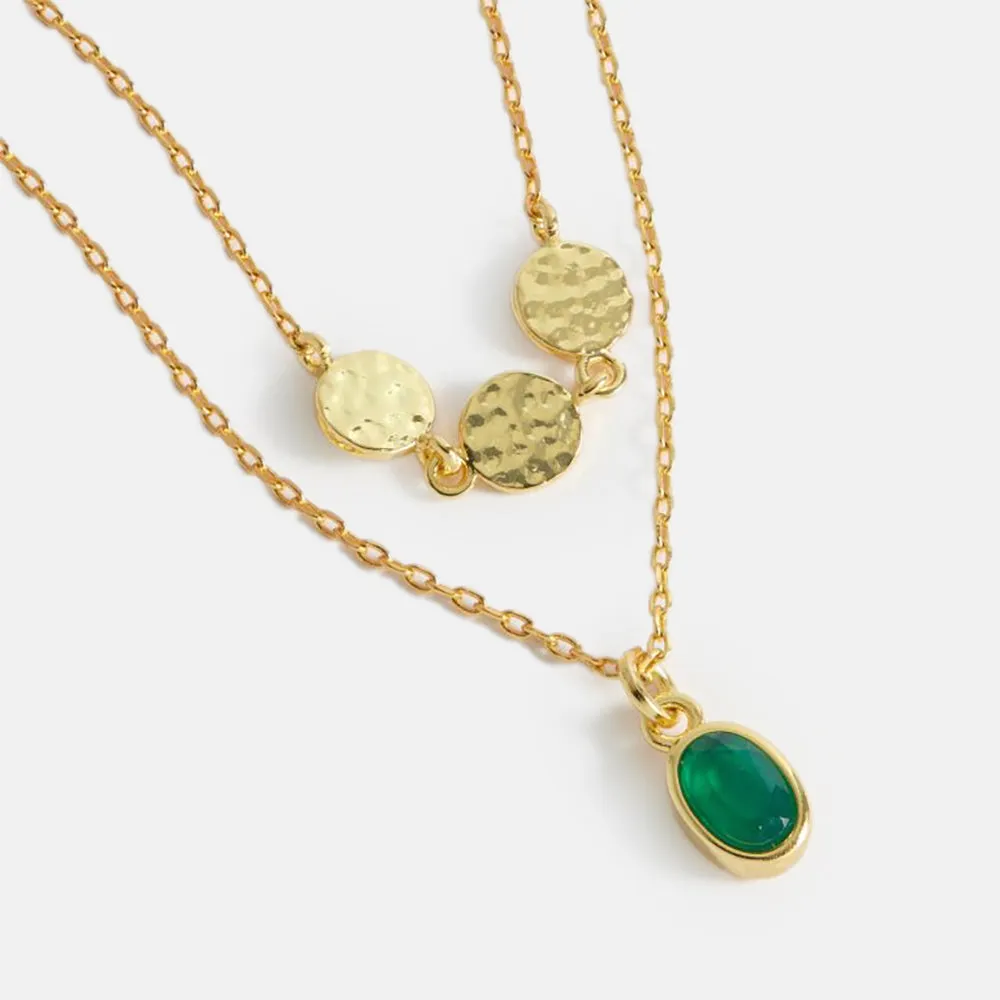 Gold Discs & Gemstone Duo Necklace