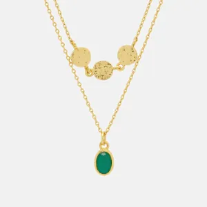 Gold Discs & Gemstone Duo Necklace