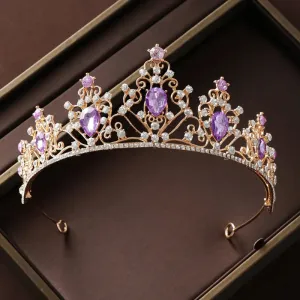 Gold Purple Princess Tiara Queen headress jewelry bridal real metal cosplay diadem