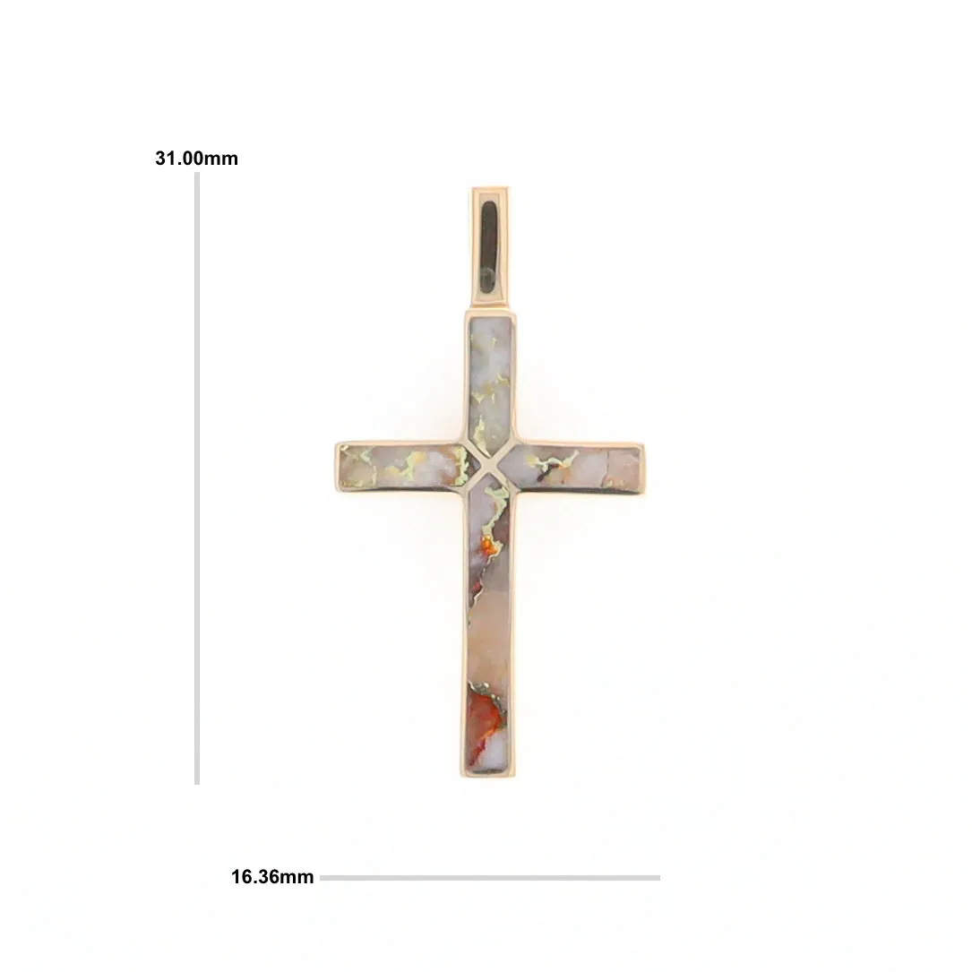 Gold Quartz Pendant 4 Section Inlaid Cross Pendant