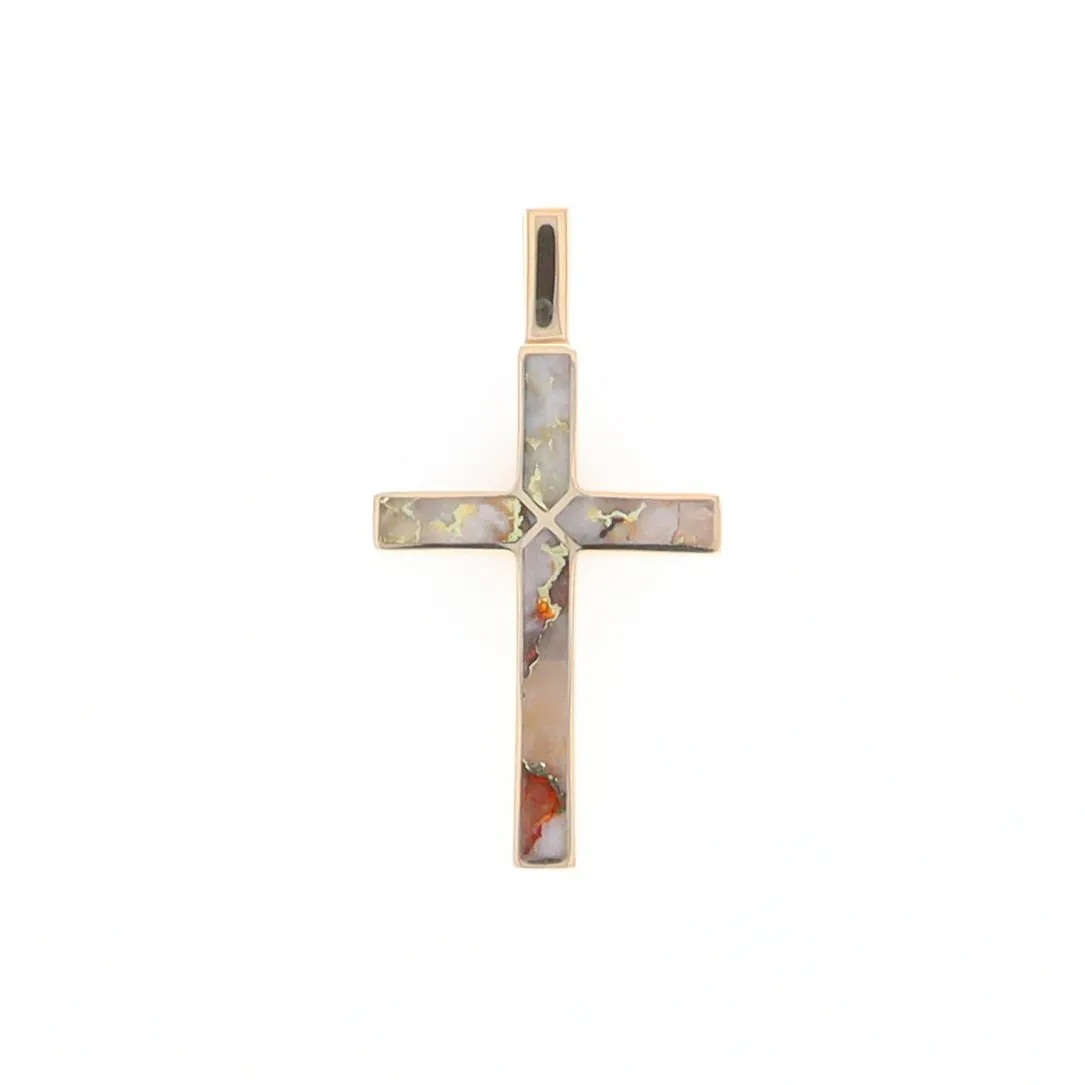 Gold Quartz Pendant 4 Section Inlaid Cross Pendant